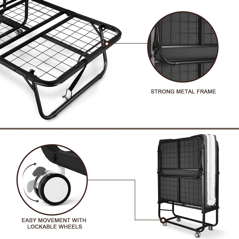 Folding Bed With Mattress Included Memory Foam, Portable Roll Away Adult Bed, Fold Up Soft Cot Bed