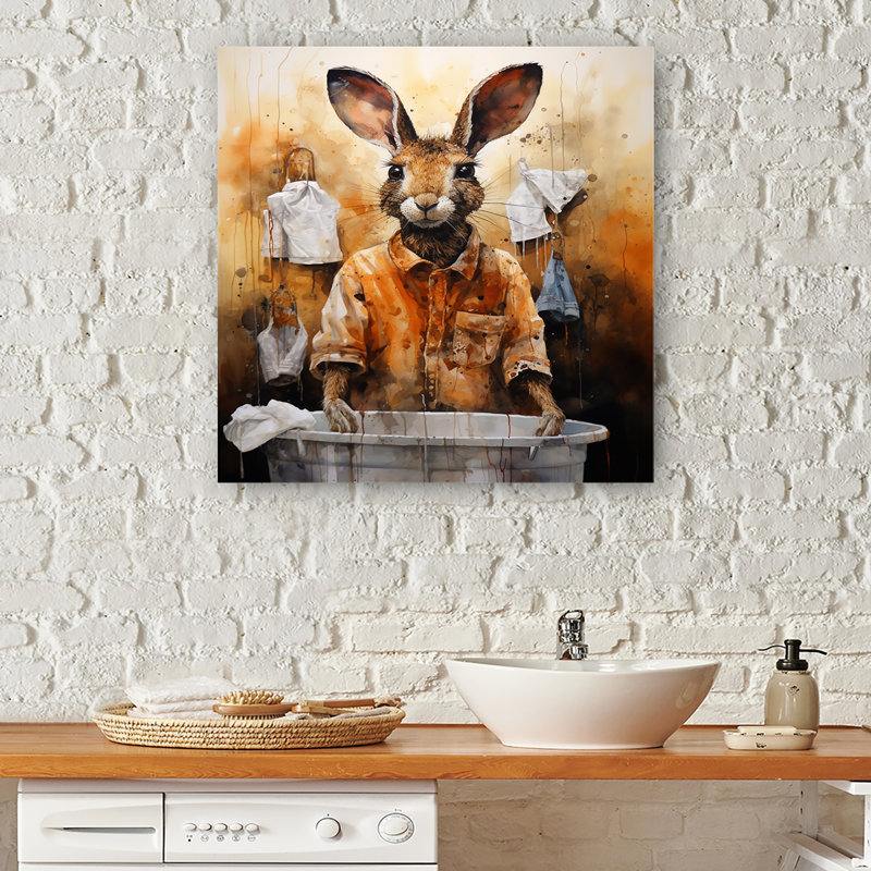 «Kangaroo Laundry», art mural brun et blanc, H 32 po x l 24 po x P 1 po