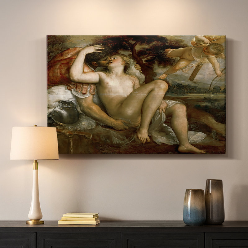 Mars, Vénus et Cupidon-Titien-Toile tendue avec châssis-c. 1530, 40 x 60