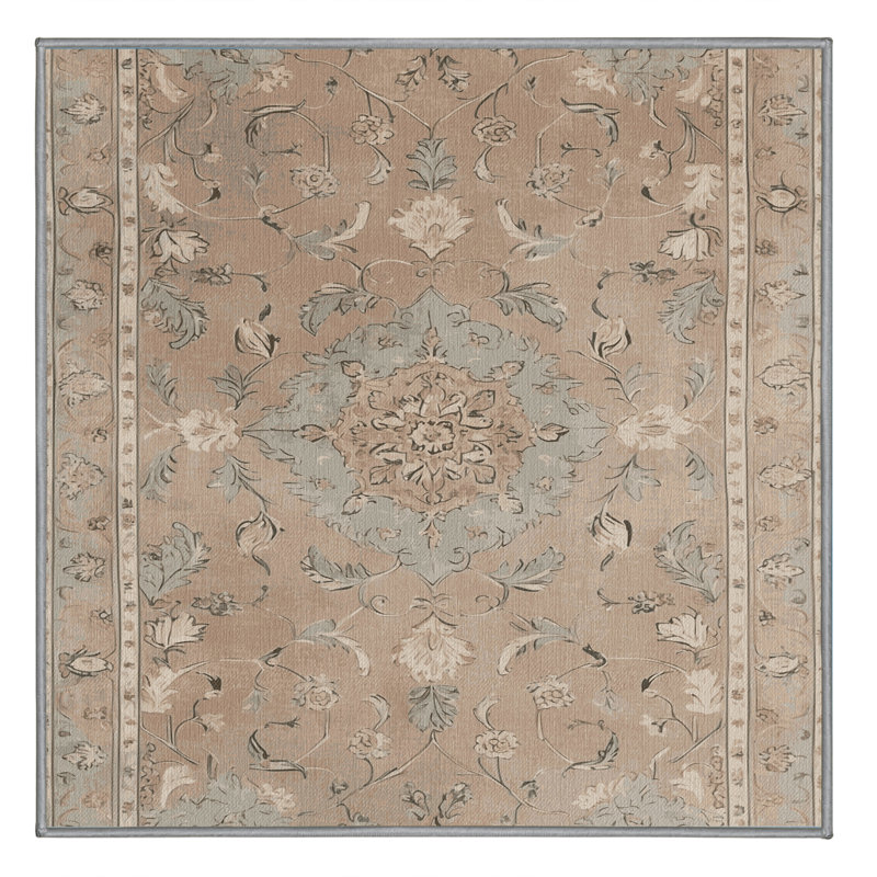 Machine Washable Tabriz Gray Area Rug, Square 5'