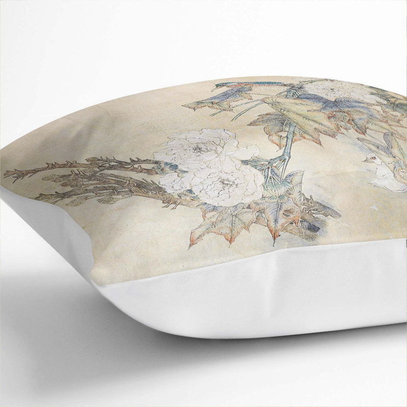 Bird & Peony Flowers Square Throw Cushion, 55 x 55 cm, White