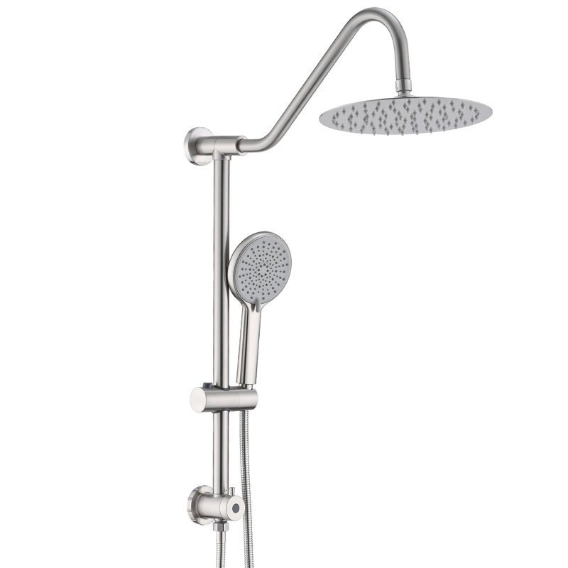Pomme de douche murale double avec 10 po de pluie et portatif - Motif de jet puissant en nickel brossé et système élégant au look moderne