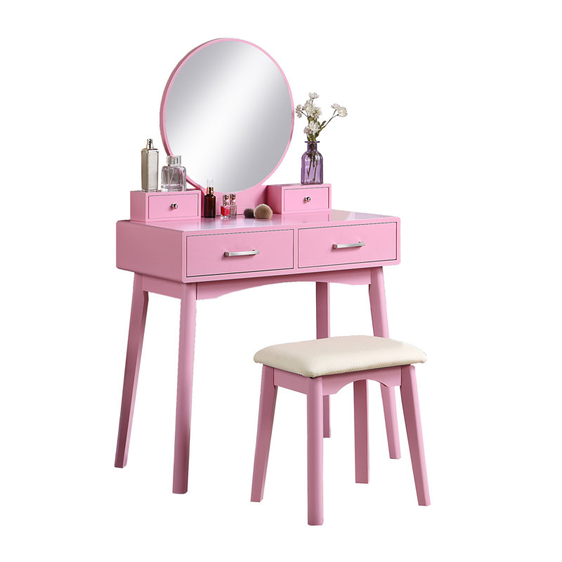 Ensemble coiffeuse et tabouret Liannon, Rose