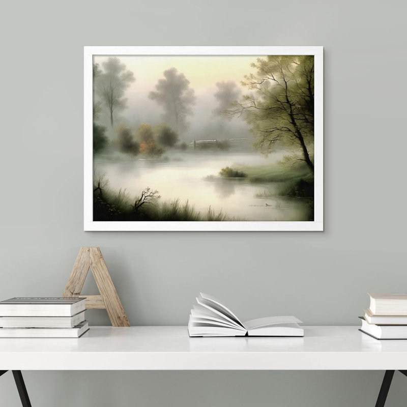 «Misty Foggy Forest Autumn Pond», impression d'art mural paysage naturel pour chambre à coucher, impression sur papier, Blanc