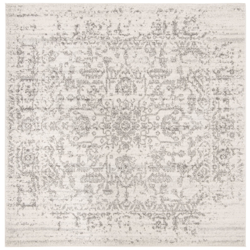 Tapis oriental argent et ivoire Christa, Carré 3 pi
