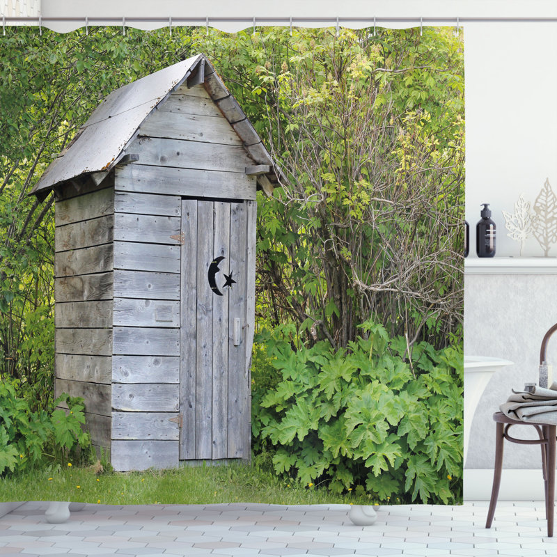 Ensemble de rideau de douche Outhouse + crochets, H 70 po x l 69 po