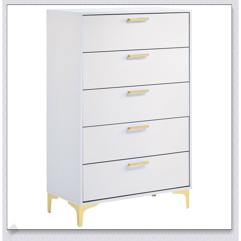 Commode rectangulaire blanche à 5 tiroirs Karena, solution de rangement spacieuse et élégante pour les espaces de vie modernes