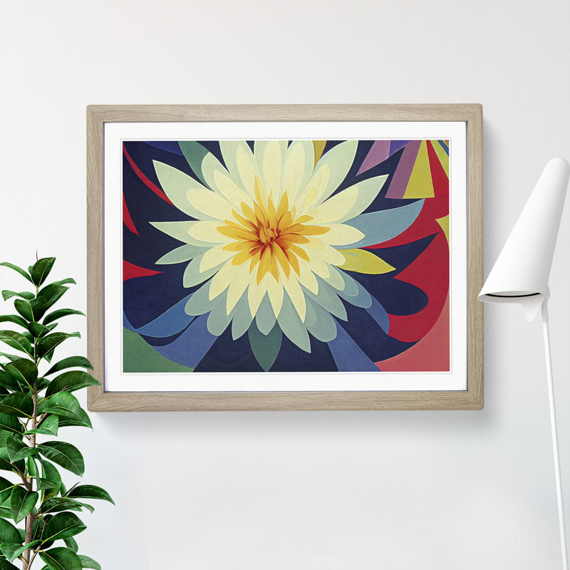 Abstract Chrysanthemum Flower - Framed Print, 46cm H x 64cm W x 2cm D, Oak