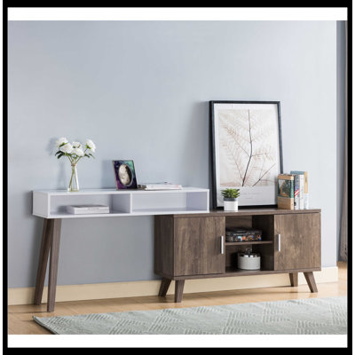 72 W Home Entryway Console Table with Multi- Storage Compartments, Display Cabinet, Hazelnut