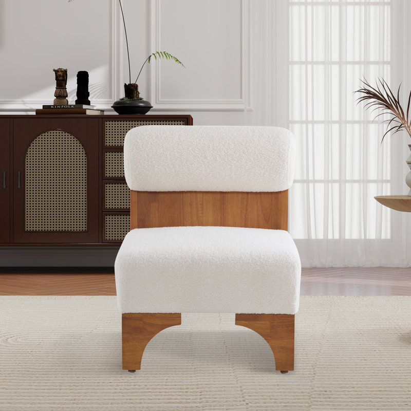 Fauteuil d'appoint large rembourré avec structure en bois massif, Beige Boucle