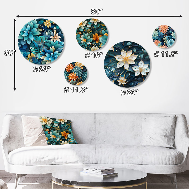 Vienne - ensemble d'art mural floral rond et floral de 5