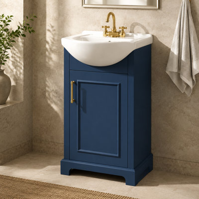 Meuble-lavabo bleu 19,6 po avec lavabo en céramique et porte à fermeture douce