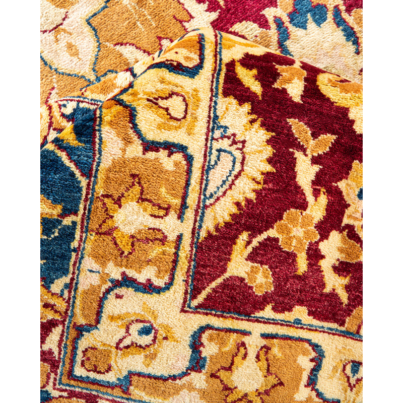Tapis ivoire / rouge / bleu noué à la main de conception unique 8 pi x 10 pi 1 po Keenan