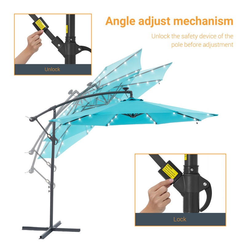 Parasol lumineux en porte-à-faux 10 pi Sejada, Bleu lac