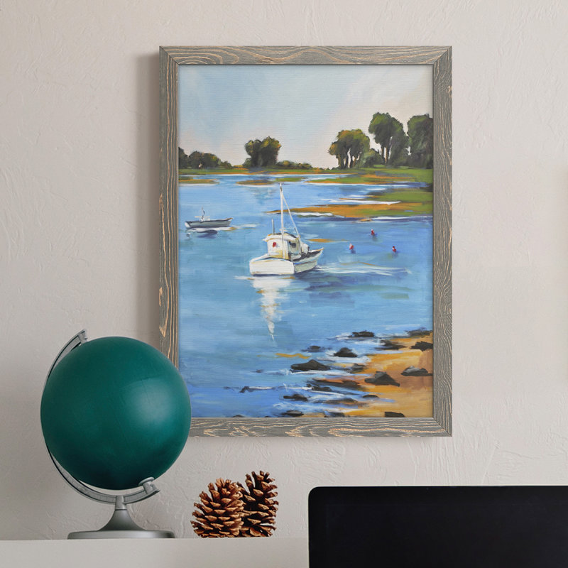 Harbour Side II - Single Picture Frame Print on Canvas, 23" H x 32" W x 1" D, Grey Framed