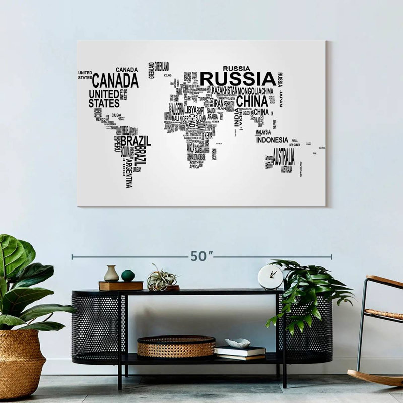Carte du monde avec texte Aliaz, H 32 po x l 48 po