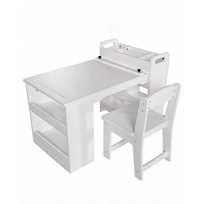Ensemble multifonctionnel de table et chaises pour enfants - bureau d'activité en bois de 49 pouces avec tablettes de rangement, table de bricolage pour tout-petits pour le dessin, l'écriture, la salle de jeux, la table d'étude pour enfants, école maternelle, blanc