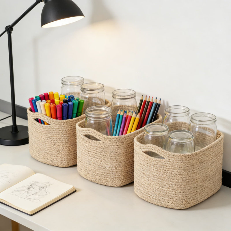 Woven Cotton Rope Storage Baskets, Set Of 3 Multi-Purpose Organizer Bins For Shelves In Living Room, Bedroom, Or Nursery, Handwoven And Foldable For Easy Storage