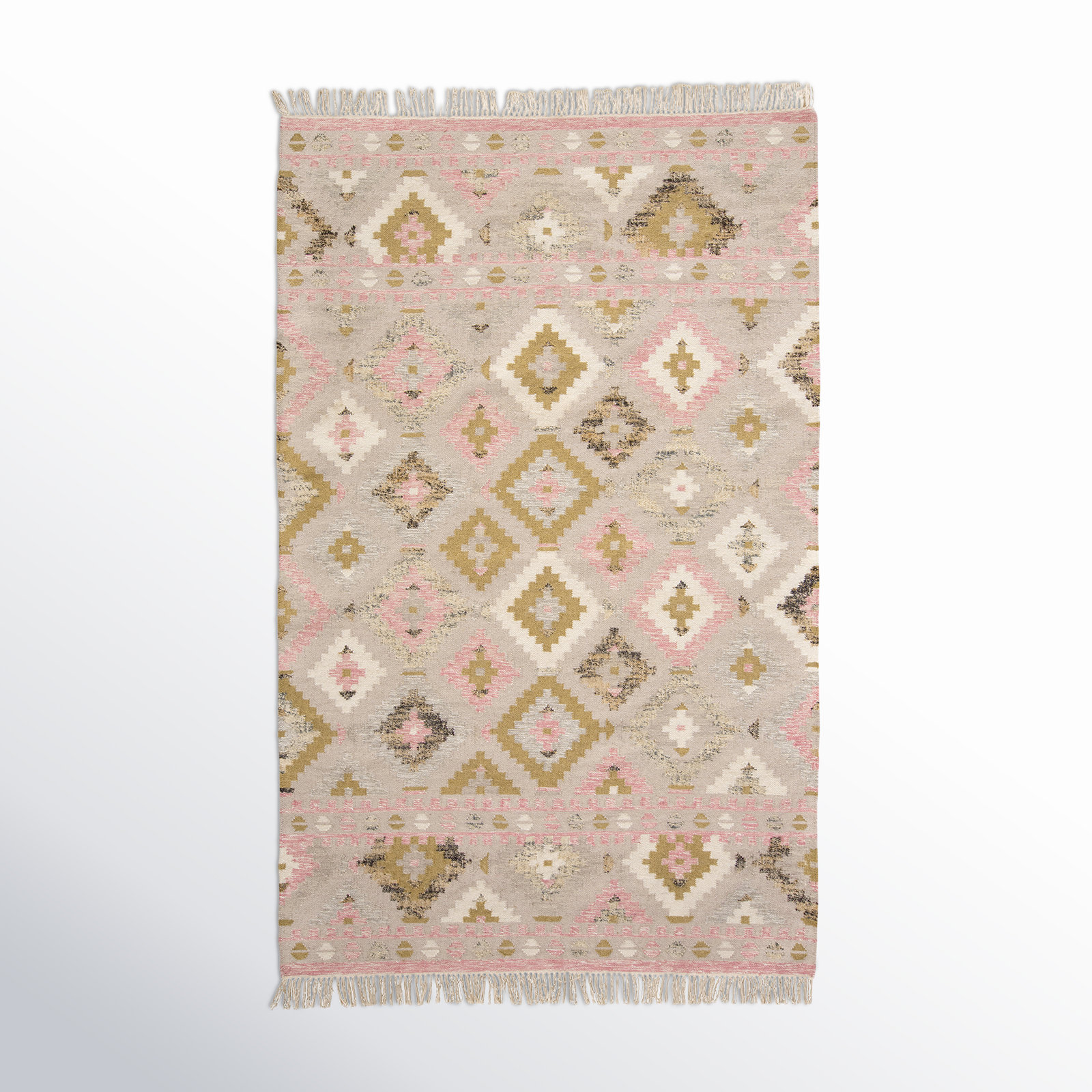 Joni Handmade Pink/Beige/Green/Gray Rug, Rectangle 10' x 14'