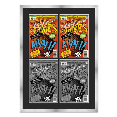 Cadre de bande dessinée avec passe-partout - 4 ouvertures pour afficher 4 bandes dessinées dans une grille 2 x 2 avec acrylique UV, support et quincaillerie