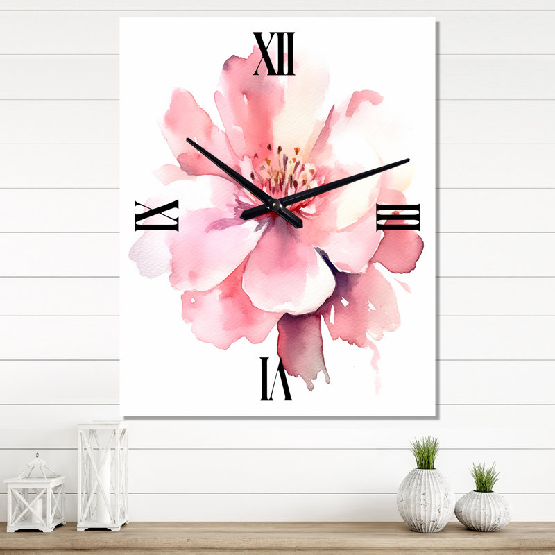 Horloge murale délicate fleur d'hibiscus rose en fleurs I, Grand
