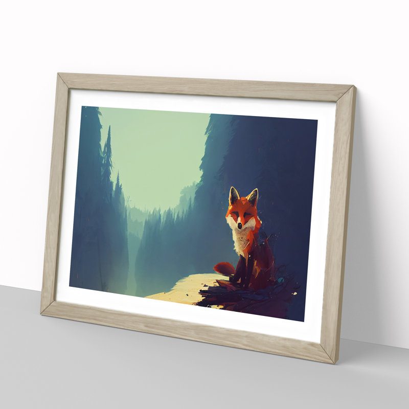 Favourable Fox Abstract - Single Picture Frame Print, 46cm H x 64cm W x 2cm D, Oak