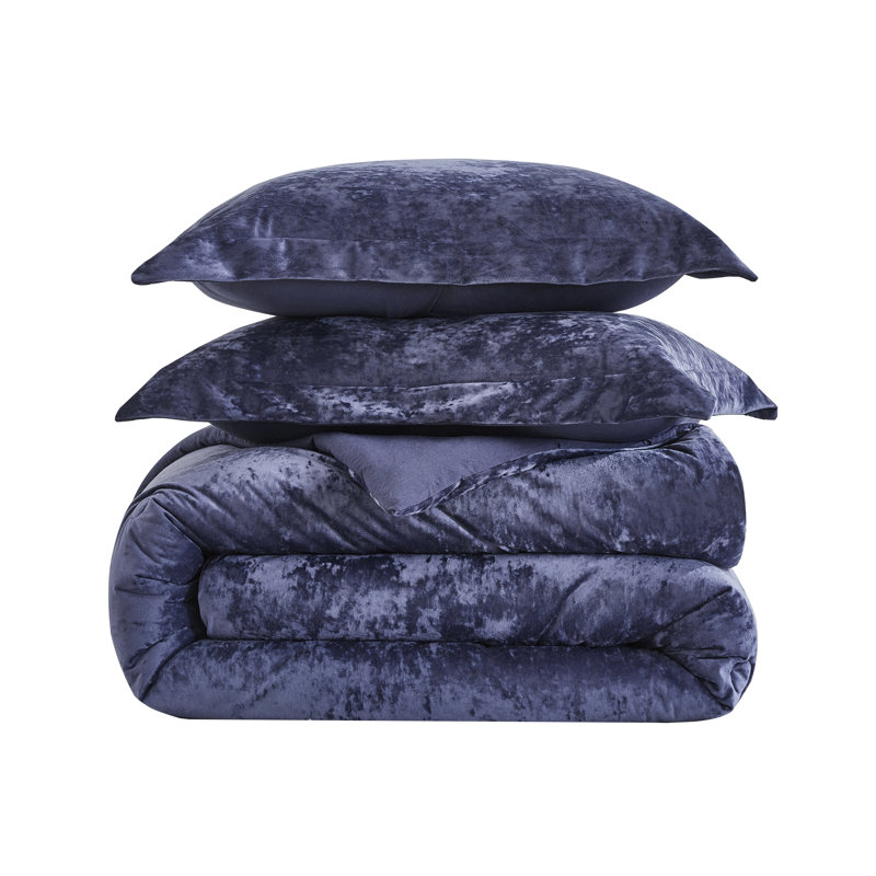 Lux Distressed Velvet Reversible Comforter Set, Queen Comforter + 2 Standard Shams, Black