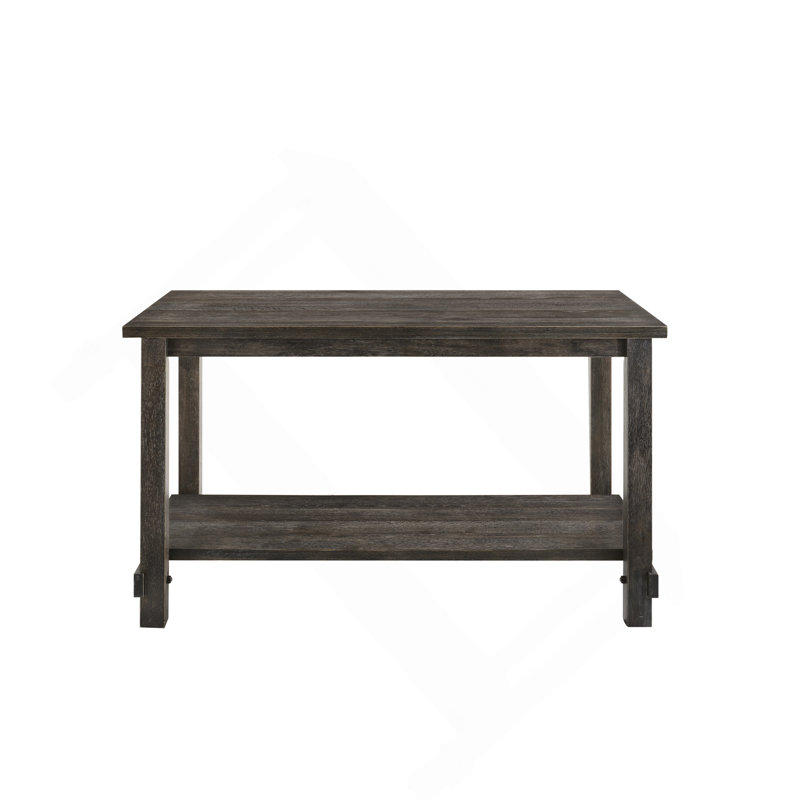 Table grise patinée à hauteur de comptoir avec tablette inférieure, Gris, MDF