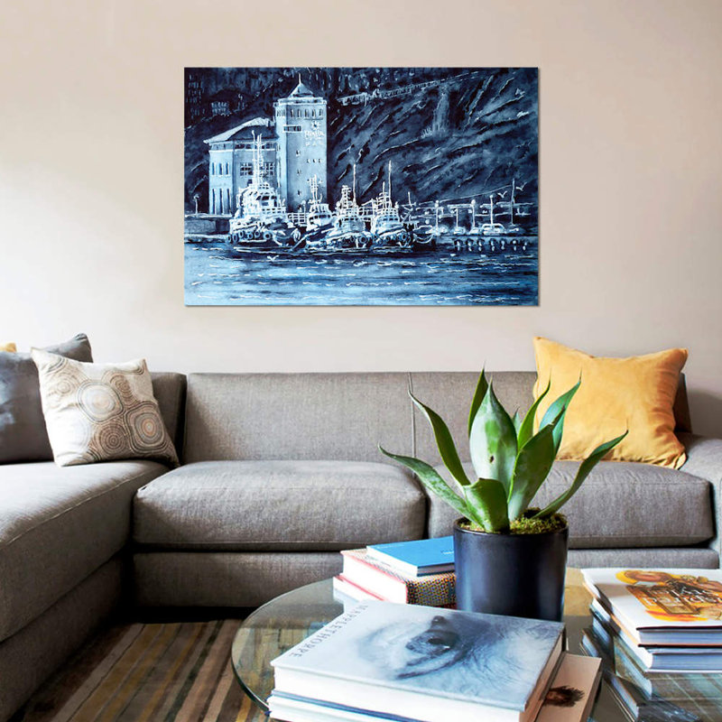 « tugboats », impression sur toile, H 8 po x l 12 po x P 0,75 po, Toile tendue, Pas de tapis