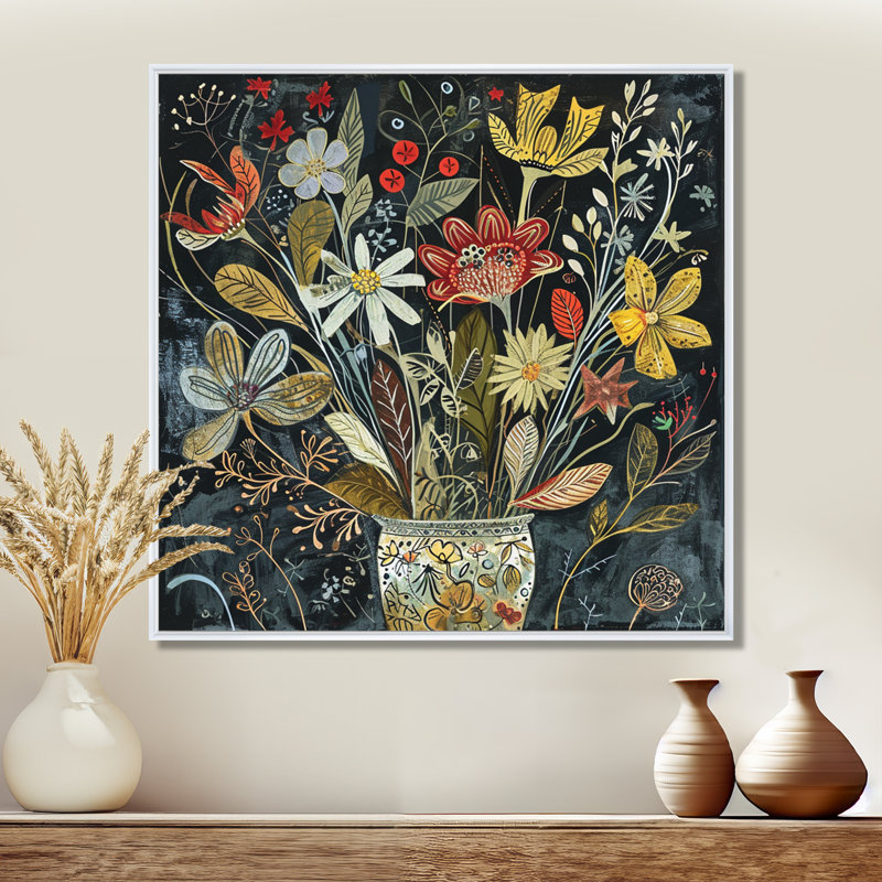 Nature morte fleurs sauvages rétro - fleurs sauvages, art mural, Toile encadrée flottée blanche, H 30 po x l 30 po x P 1 po