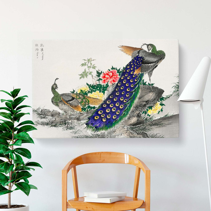 Peacocks And Peony Flower by Numata Kashu - Wrapped Canvas Painting, 50cm H x 76cm W x 3cm D