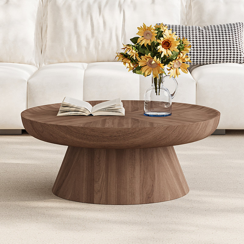 35.4" Round Wooden Coffee Table, Espresso Finish