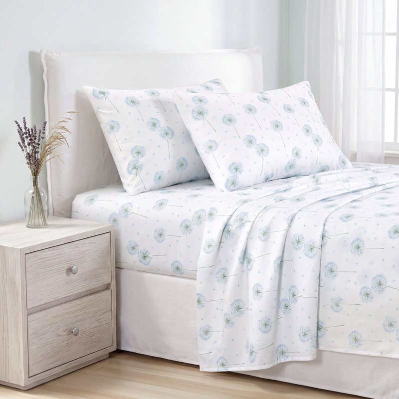 Ensemble de draps Southshore Fine Linens Queen à motif floral, 4 pièces, coloris blanc Dreamseed, Queen, Blanc Dreamseed