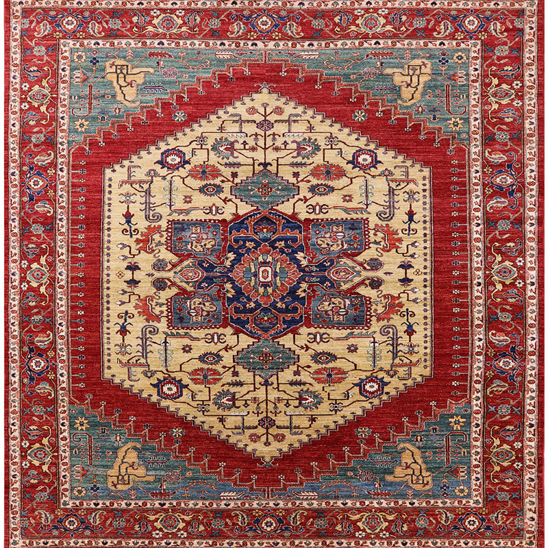 Tapis oriental rouge / beige / bleu, Carré 4 pi