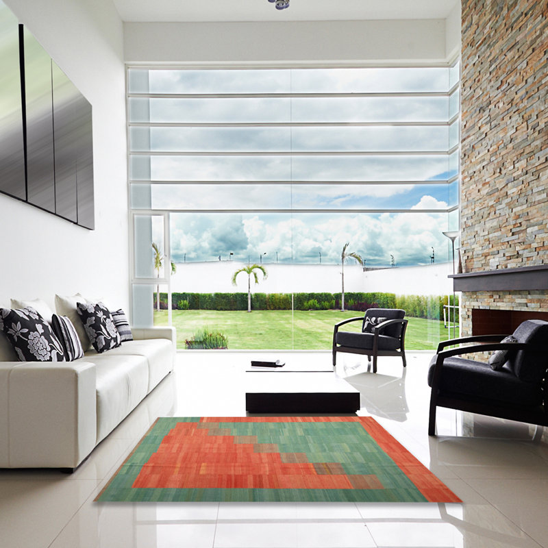 Tapis de zone verte/orange contemporaine, Carré 3 pi