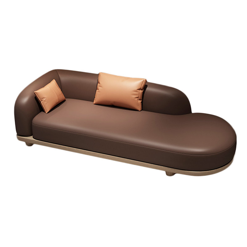 Chaise longue intérieure confortable: Chaise longue rembourrée avec cadre en bois massif, Cuir profond café assorti