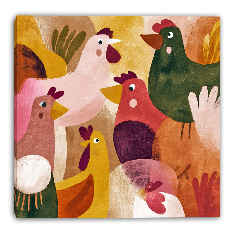 «Happy Farm Flock», art mural sur toile tendue, 20"W x 20"H x 1.5"D