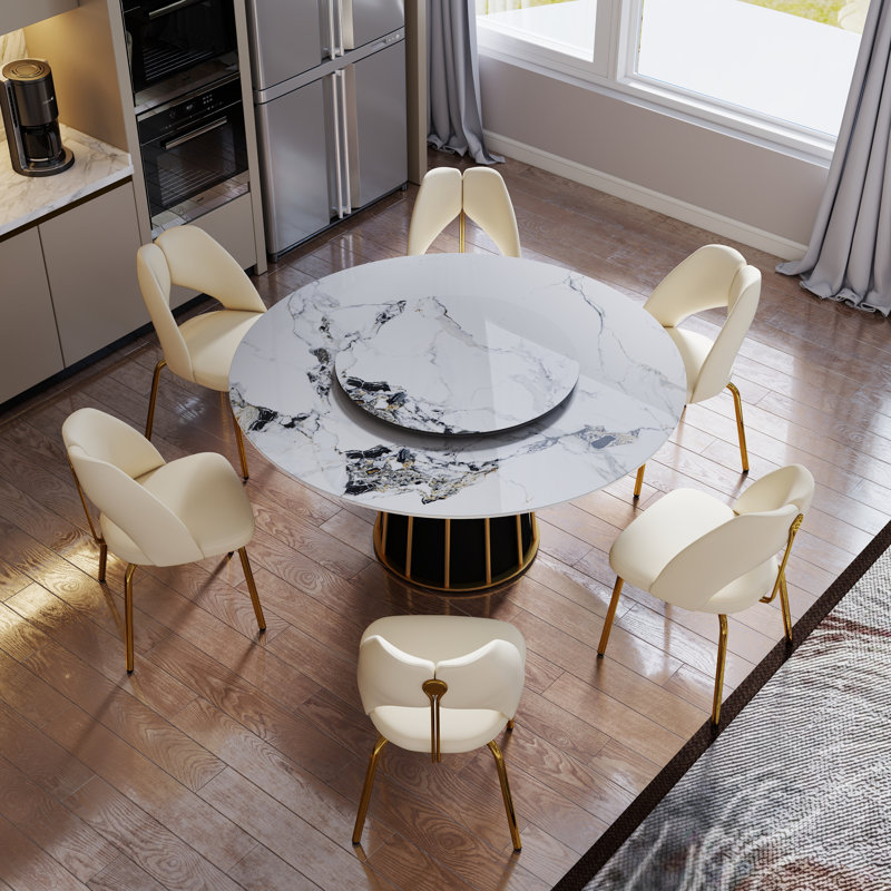 Round Sintered Stone Dining Table With Lazy Susan, Patek, 29.53" H x 59.05" L x 59.05" W