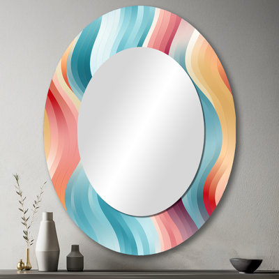 Miroir décoratif multicolore à rayures ondulées multicolores sur métal