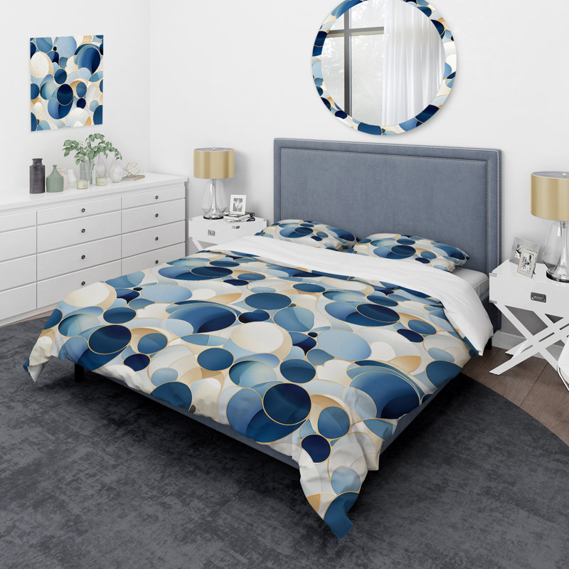 Ensemble de housse de couette formes géométriques - cercles de cobalt bleu terreux géométriques I