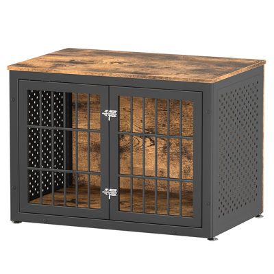38 Inch Dog Crate Furniture, Decorative Pet House Furniture Indoor, Wooden Metal Dogs Cage Pet House End Side Table TV Stand