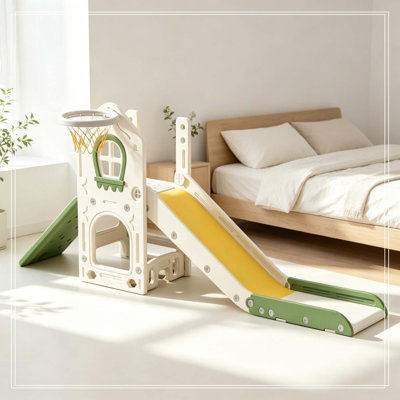Glissoire d'intérieur multifonctionnelle avec panier de basketball, glissoire pliable pour tout-petit, ensemble de jeu d'intérieur compact