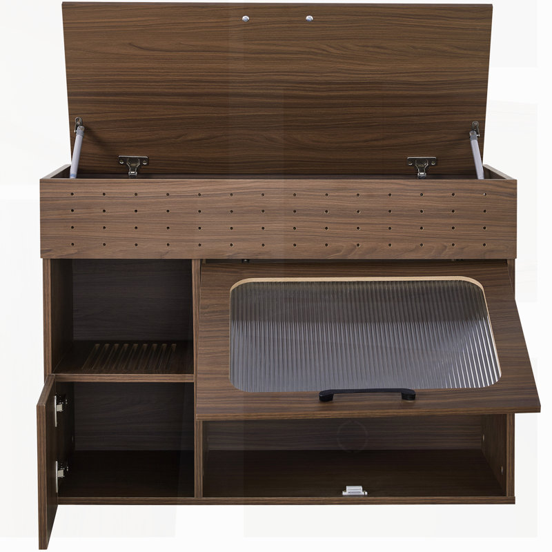 2 IN 1 Multi-use Cat Litter Box Enclosure, Modern Walnut Side Table with Storage, Buffet Casanova Side Board