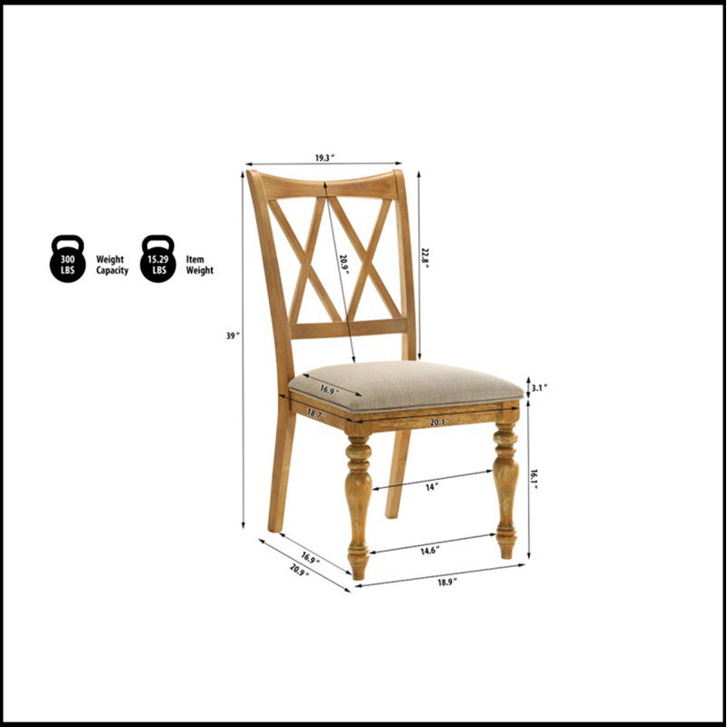 Ensemble de 2 chaises de salle à manger en chêne naturel antique