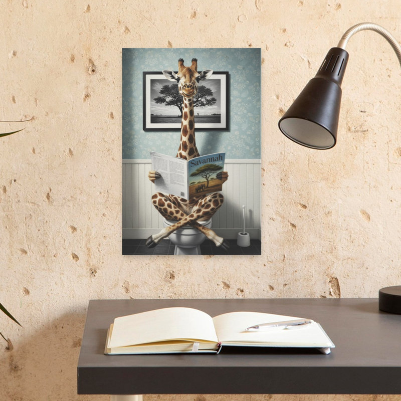 Girafe dans la salle de bain, art mural contemporain, H 18 po x l 12 po
