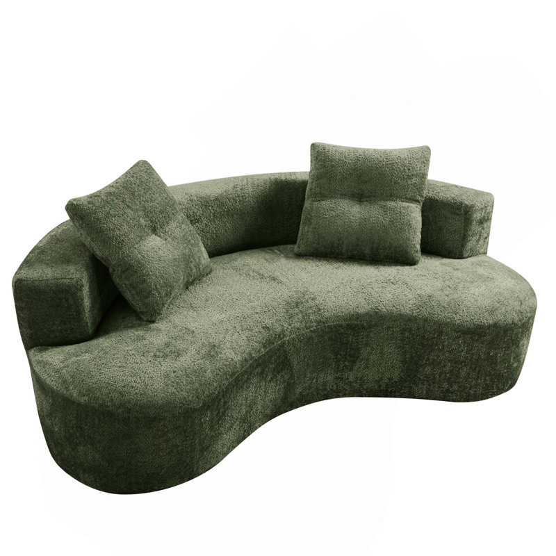 Canapé de 79,5 pouces à 3 places avec 2 coussins pour le salon, Green Boucle