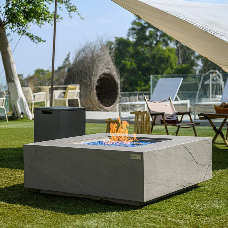 Capertee 40" Gray Concrete Square Gas Fire Pit Table