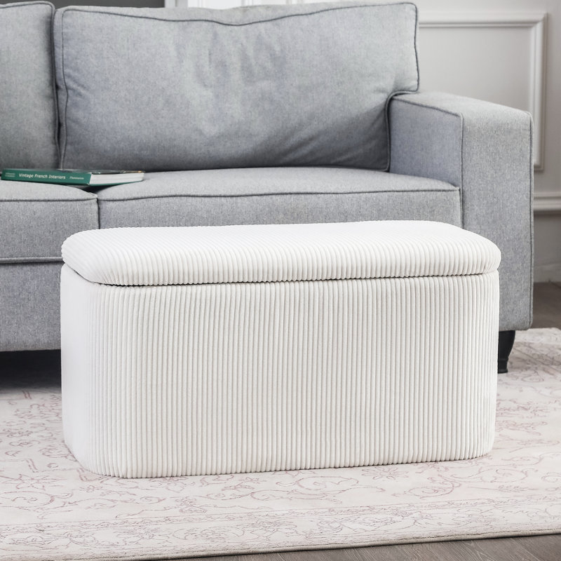 Rectangle Velvet Storage Ottoman Bench, White