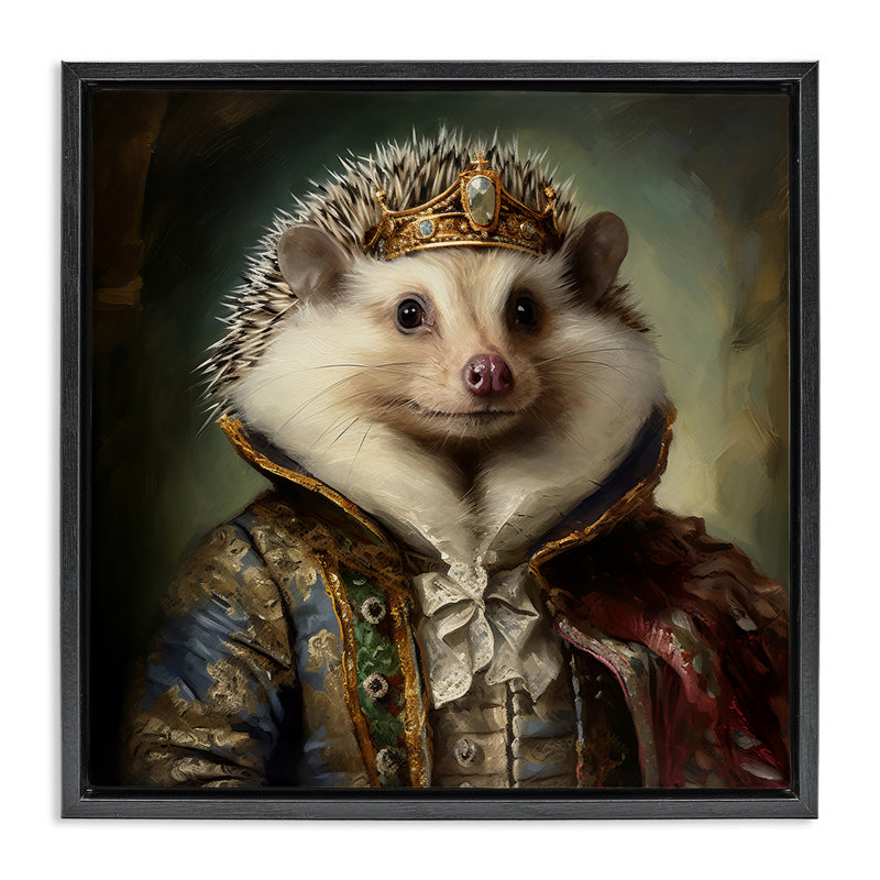 «Hedgehog Regal Transformation», art mural encadré noir sur toile flottante par Lazar Studio, Cadre flottant noir de jais