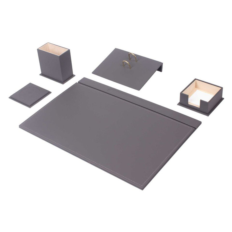 Michelet Leather / Faux Leather Desk Organiser Set, Grey